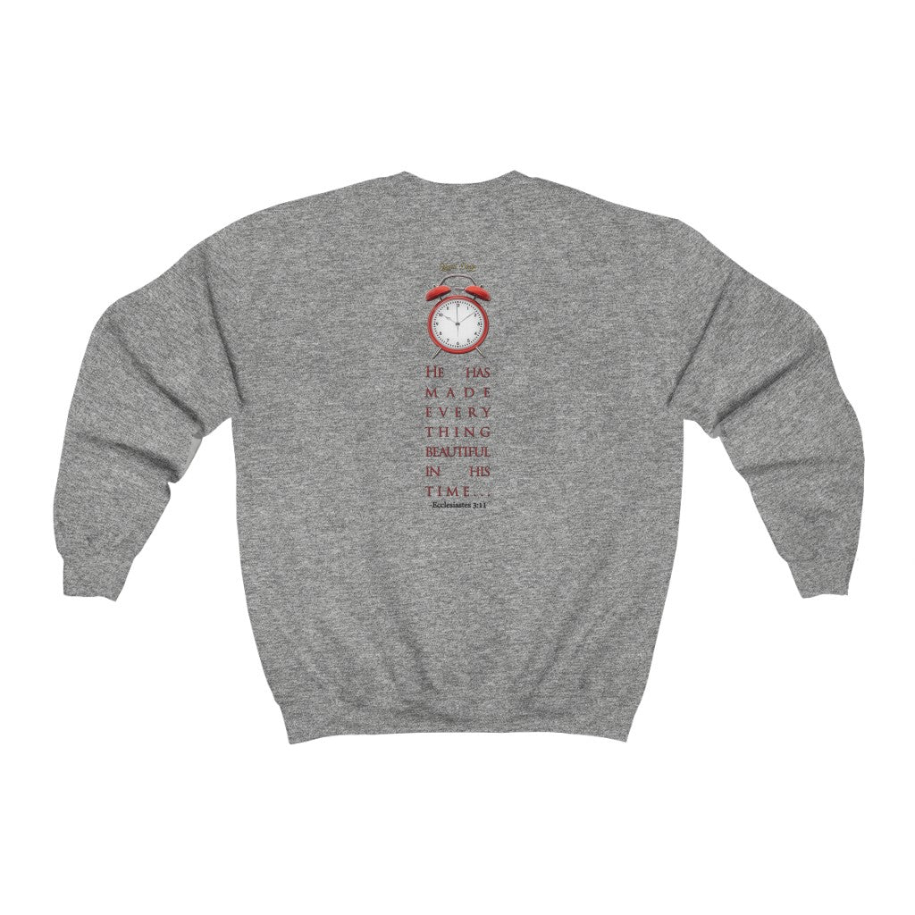 God's Time Unisex Heavy Blend™ Crewneck Sweatshirt no. 1 with black lettering (The Most Beautiful Arrangement of Broken Collection)